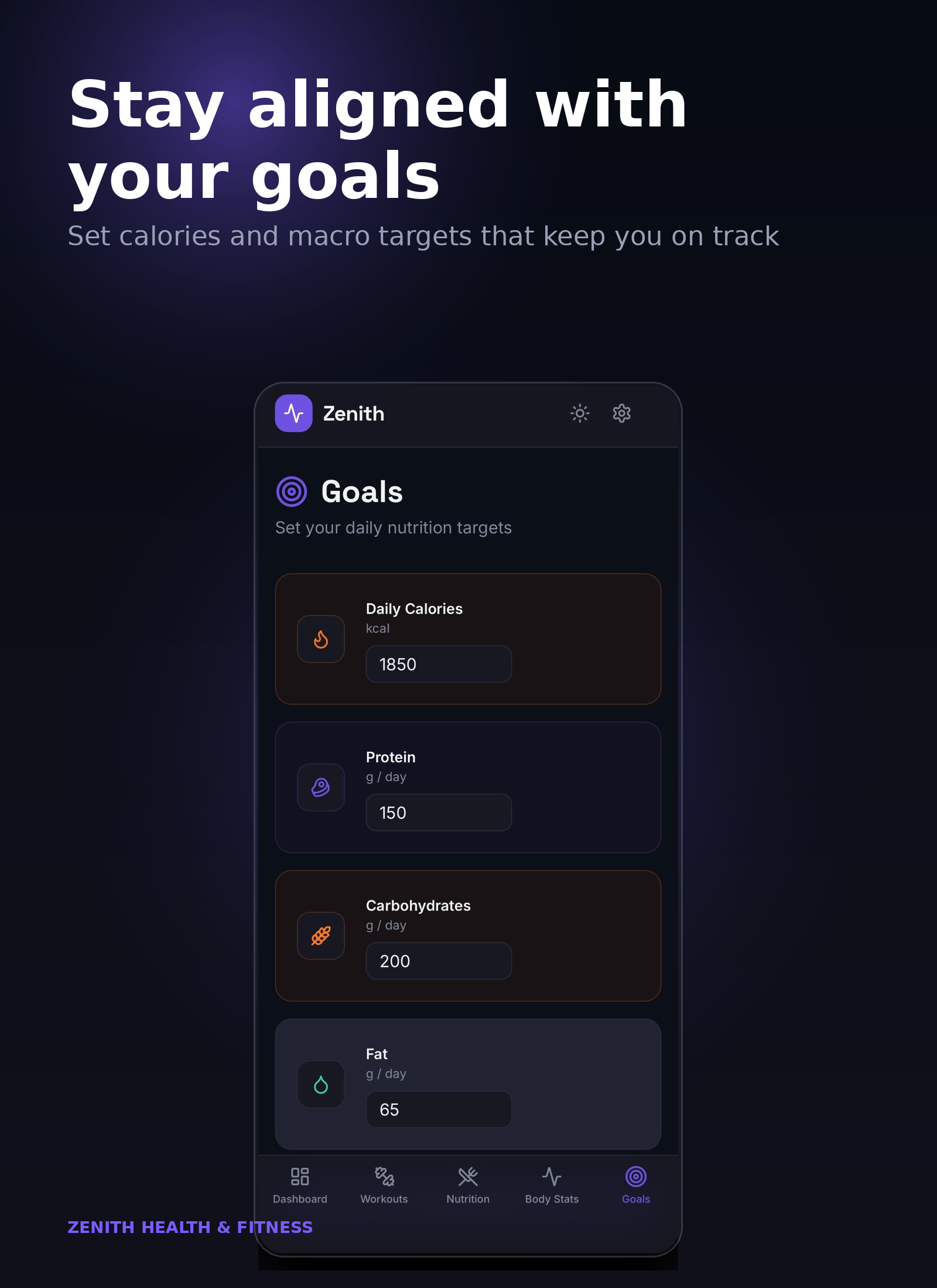 Zenith goal tracking app preview.